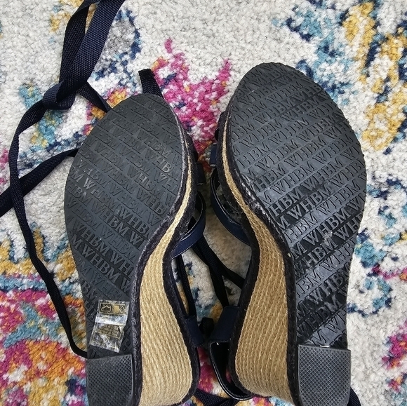 White House Black Market Navy Blue Espradille Ankle-Wrap Wedge Sandals Size 6.5 - Picture 9 of 16